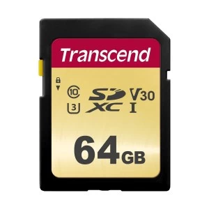Transcend 500S 64GB SDXC/SDHC Class 10 UHS-I U3, V30 Memory Card #TS64GSDC500S