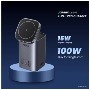 Ugreen CD342 (15076) 100W PD GaN USB-C & USB-A with MagSafe Space Gray Charger / Charging Adapter #15076