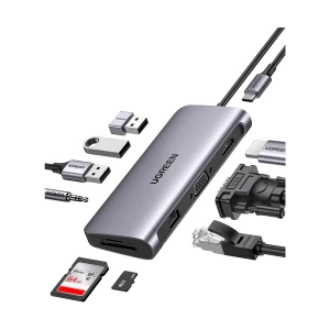 UGREEN CM179 (80133) Type-C Male to Tri USB 3.0, HDMI, VGA, RJ45, TF, SF, SD, Audio Female Multi-Interface HUB # 80133