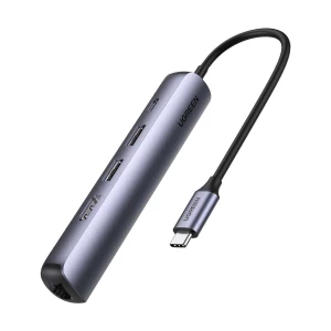Ugreen CM418 (10919) Type-C Male to Dual USB 3.0, Type-C, HDMI & LAN Female Dark Gray Converter # 10919