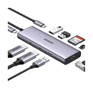 UGREEN CM490 (90119) Type-C Male to Dual HDMI, Tri USB, USB-C (PD), SD, TF & LAN Female Gray Multiport Converter #90119