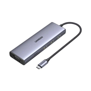 Ugreen CM498 (15600) Type-C Male to HDMI, VGA, Tri USB, LAN, SD, TF & Type-C Female Gray Multiport Converter #15600
