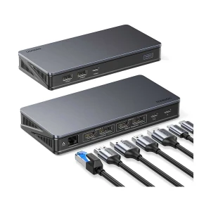 Ugreen CM615 (90912) Type-C Female to Dual HDMI, Dual DP, Dual USB, LAN & Dual Type-C Female Black Docking Station #90912