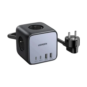 Ugreen DigiNest Cube CD268 (60113) Dual USB, Dual USB-C & Tri AC Outlet (EU) 65W GaN Black Desktop Charging Station #60113 (2 Pin, EU)
