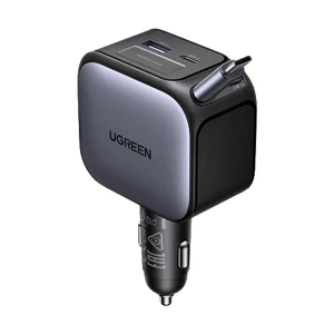 Ugreen EC604 (55910B) 145W USB-A & Dual USB-C Space Grey Fast Car Charger with Retractable Cable
