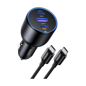 Ugreen EC705 (55511) 130W USB-A & Dual USB-C Black Fast Car Charger with USB-C to USB-C Cable #55511