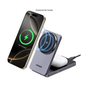 Ugreen MagFlow W706 (45023) 20W Qi2 2-in-1 Grey Magnetic Wireless Charger with Stand #45023