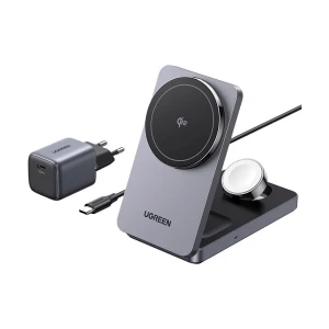Ugreen MagFlow W707 (45025) 25W Qi2 3-in-1 Grey Magnetic Wireless Charger with Stand #45025