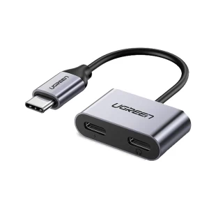 Ugreen 60165 Type-C Male to Dual Type-C Female Gray Multiport Converter (Use for Headphone & Charger) #60165