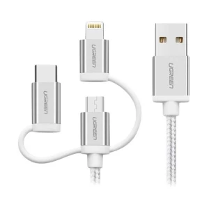 Ugreen 50203 3 in 1 Data Cable with Braid Silver White 1.5 Meter #50203