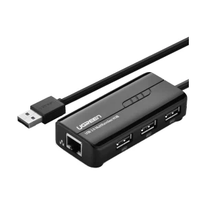 UGREEN 20264 USB Male to 3 USB 2.0 & LAN Female Black Multi-Interface HUB # 20264