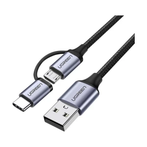 Ugreen 30875 USB Male to Micro USB & Type-C Black 1 Meter Charging & Data Cable #30875