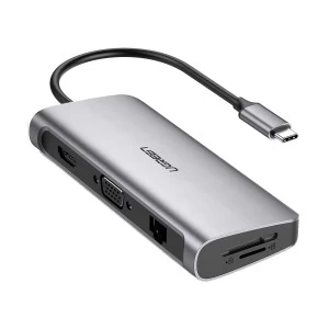 UGREEN 40873 Type-C Male to SD, TF, Tri USB 3.0, HDMI, VGA, LAN & Type-C Female Space Gray Multi-Interface HUB # 40873