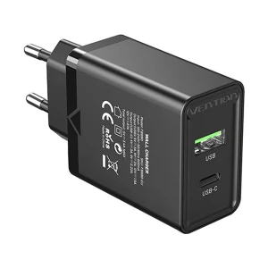 Vention FBBB0-EU 2-Port USB & Type-C (18W + 20W) Black Charger / Charging Adapter #FBBB0-EU