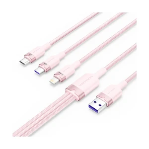 Vention CTRPG 3-in-1 USB Male to Type-C, Micro USB & Lightning Male, 1.5 Meter, Pink Cable # CTRPG