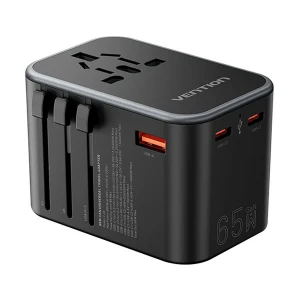 Vention FJDB0 65W GaN USB & Dual USB-C Black Universal Travel Charger / Charging Adapter # FJDB0 (US/UK/EU/AU)