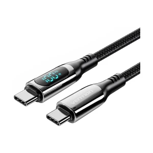 Vention TAYBAV USB 2.0 Type-C Male to Male, 1.2 Meter, Black Braided Charging & Data Cable With LED Display #TAYBAV