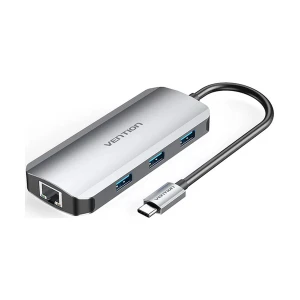 Vention TOHHB Type-C Male to Tri USB, Type-C & LAN Female, 0.15 Meter, Gray Multi-Interface HUB #TOHHB