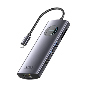 Vention TQWHB Type-C Male to Tri USB, Dual HDMI, DP, SD, TF, LAN & Type-C (PD) Female, Gray Multiport Converter #TQWHB