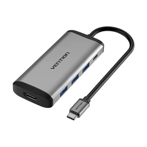 Vention CNBHB Type-C Male to Tri USB 3.0, HDMI & PD Female, 0.15 Meter, Gray Converter # CNBHB