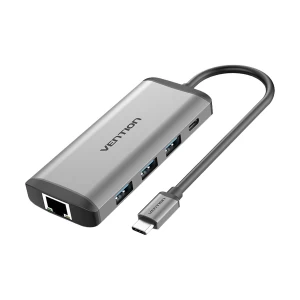 Vention CNDHB Type-C Male to Tri USB 3.0, HDMI, SD, TF Card, PD & LAN Female, 0.15 Meter, Gray Converter # CNDHB