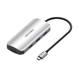 Vention TOIHB Type-C Male to Tri USB 3.0, HDMI, VGA & PD Female, 0.15 Meter, Gray Converter # TOIHB