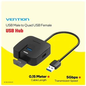 Vention CHABB USB Male to Quad USB 3.0 & 2.0 Female Black HUB #CHABB