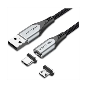 Vention CQMHG USB Male to USB Type-C & Micro USB Male, 1.5 Meter, Black-Gray Cable # CQMHG, Magnetic