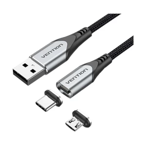 Vention CQMHH USB Male to USB Type-C & Micro USB Male, 2 Meter, Black-Gray Cable # CQMHH, Magnetic