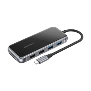 Vention TFGHB USB Type-C Male to HDMI, VGA, USB, RJ45, TF, SD, PD Female Gray Multi-Interface HUB # TFGHB
