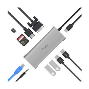 WiWU Alpha Hub 11 In 1 Type-C Male to HDMI, VGA, Quad USB, Type-C, 3.5mm, Micro SD, SD & LAN Female Gray Multiport Converter