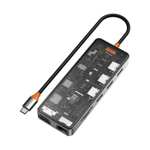 WiWU Cyber hub 11 in 1 Type-C Male to HDMI, VGA, Quad USB, Type-C, 3.5mm, Micro SD, SD & LAN Female Space Gray Multiport Converter