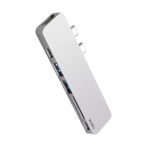 WIWU Dual Type-C Male to HDMI Dual USB SD TF Dual Type-C Female Gray Converter # T8