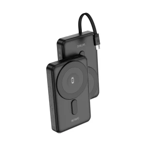 WIWU Elite Wi-P056 Dual Cable 10000mAh Black 15W Magnetic Wireless Power Bank With Alloy Stand