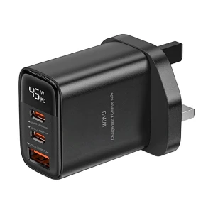 WiWU Firefly USB & Dual USB-C 45W GaN Black Charger / Charging Adapter #Wi-G011 (UK)
