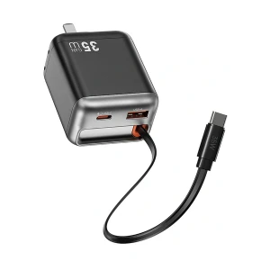 WiWU Helix USB & USB-C 35W GaN Black Charger / Charging Adapter with Built-in Type-C Cable #Wi-G029 (UK)
