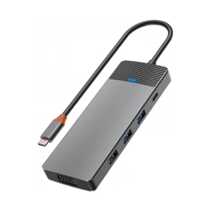 WiWU Linker Series Hub A921HV Type-C Male to HDMI, VGA, Tri USB, Dual Type-C, SD & TF Female Space Gray Multiport Converter