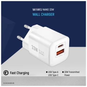 Wiwu Nano GaN 33W USB & USB-C White Charger / Charging Adapter #Wi-U008