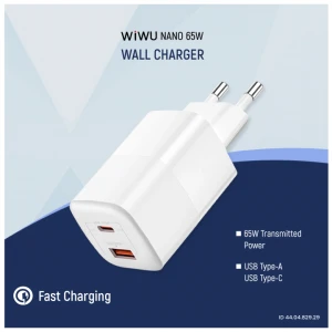 Wiwu Nano GaN 65W USB & USB-C White Charger / Charging Adapter #Wi-U012