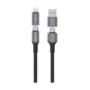 Wiwu Raptor Pro USB & Type-C Male to Type-C & Lightning Male, 1.2 Meter, Black Charging & Data Cable #Wi-C085 (240W)