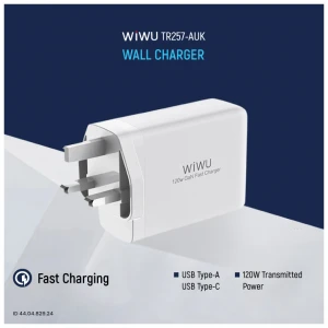 WiWU TR257-AUK 120W Mini GaN 4 Ports White Charger / Charging Adapter (3xUSB-C & USB-A)