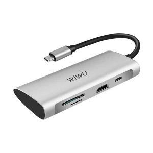 WIWU Type-C Male to HDMI, Tri USB, SD, TF & Type-C Female Gray Multi-Interface HUB # 731HP (Alpha)