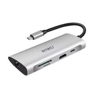 WIWU Type-C Male to HDMI Tri USB SD TF Type-C & LAN Female Gray Multi-Interface HUB # 831HRT (Alpha)