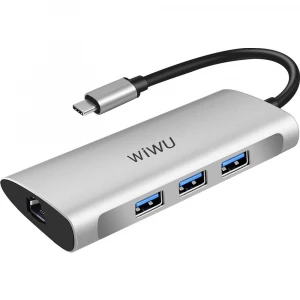 WIWU Type-C Male to Tri USB, SD, TF & LAN Female Gray Silver Multi-Interface HUB # 631STR (Alpha)
