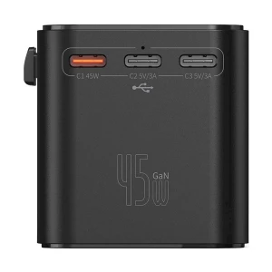 Wiwu Universal Plug 45W GaN Dual USB & Tri USB-C with AC Outlet Black Universal Travel Charger / Charging Adapter #Wi-UA006 (EU/UK/AU/US)