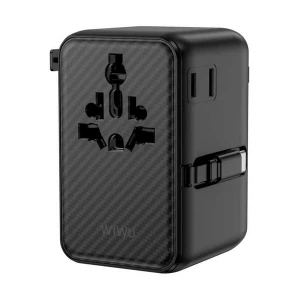 WiWU Warrior International Dual USB & Dual USB-C 70W GaN with EU/US/UK Socket Black Universal Travel Charger / Charging Adapter