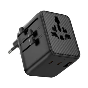 WiWU Warrior International USB & Dual USB-C 45W GaN with EU/US/UK Socket Black Universal Travel Charger / Charging Adapter