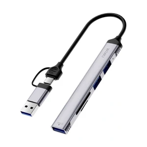 Wiwu Zolo 5 in 1 USB Type-A & Type-C Male to Tri USB, SD & TF Female Space Gray Converter #Wi-HB003
