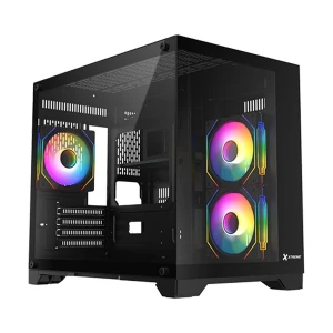 Xtreme M500B Mid Tower (Tempered Glass) Black Gaming Desktop Casing With 3 ARGB Fan