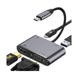 Xtreme XH403CHV 4 IN 1 Type-C Male to HDMI, VGA, USB-C & USB-A 3.0 Female Gray Converter #XH403CHV